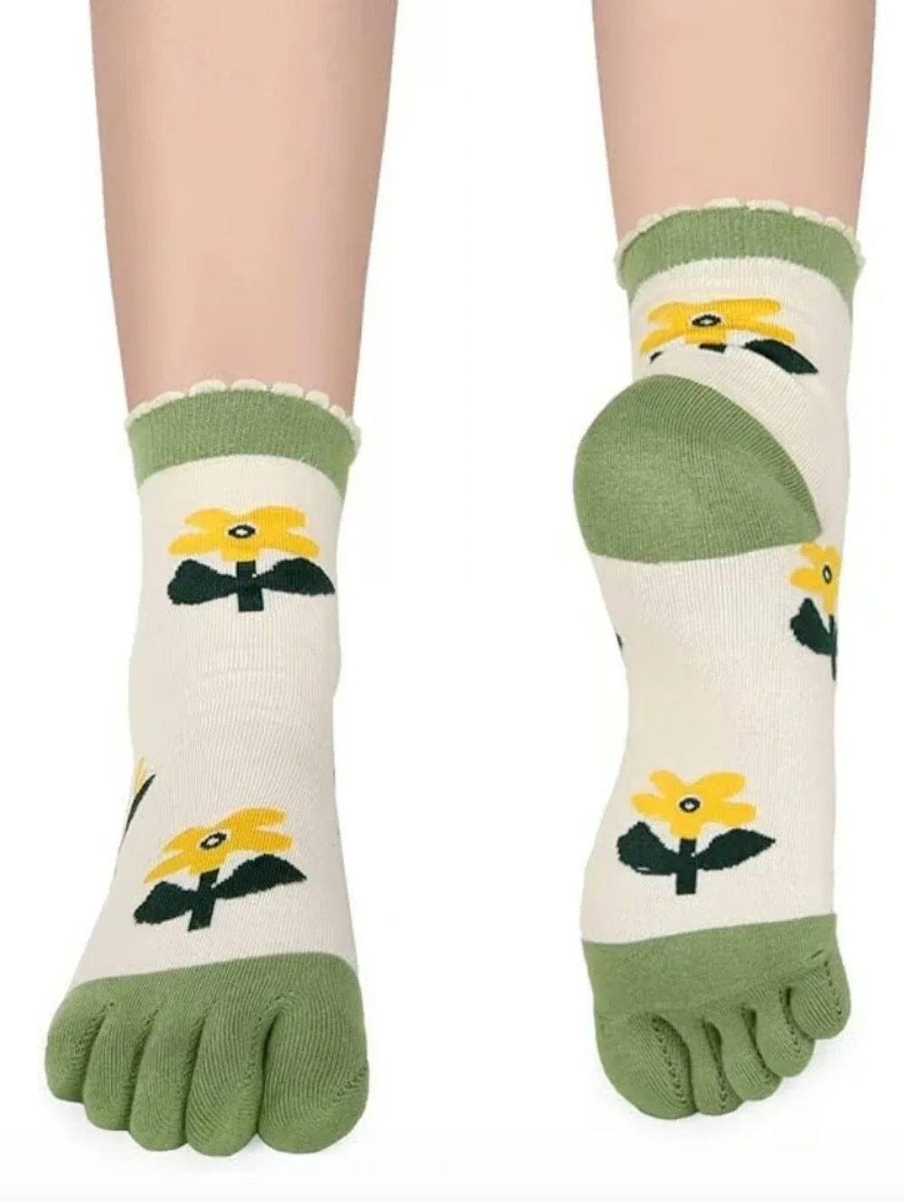 NWT 2 Pair Floral Five Toe Cotton Socks Womens SIZE  5-8